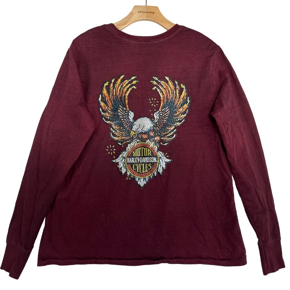 HARLEY DAVIDSON Eagle Logo Shirt Sz XL Women Embroidered Patch Biker Top Studded